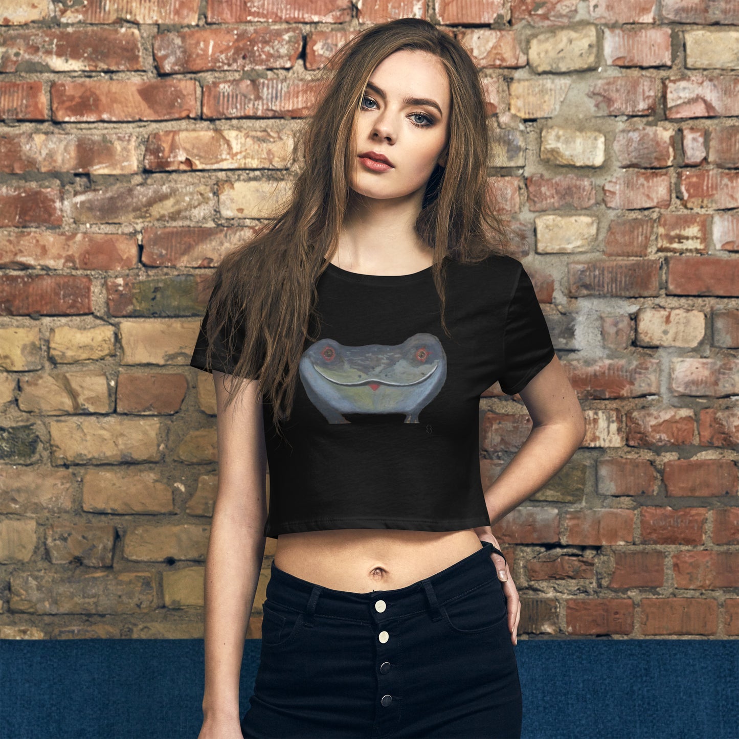 La Grenouille/crop top/Originally draw on a peice of wood, eyes naturaly designed by nature.